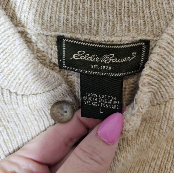 Eddie Bauer Cozy Cream Knit Henley Sweater Men's Size Large *See Spot - Picture 3 of 7